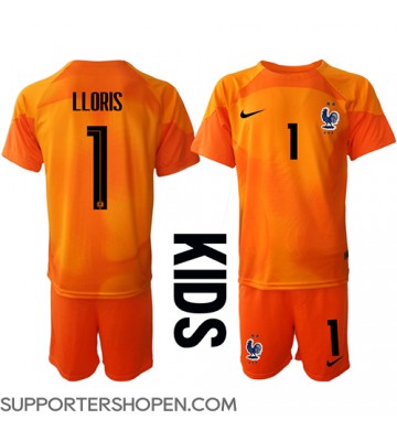 Frankrike Hugo Lloris #1 Målvakt Hemmatröja Barn VM 2022 Kortärmad (+ korta byxor)